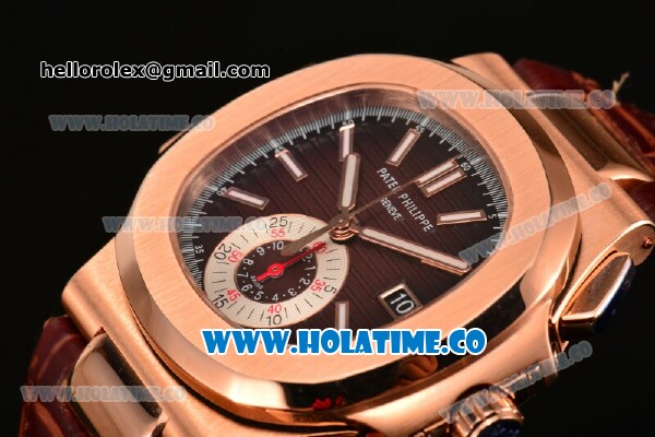 Patek Philippe Nautilus Chrono Swiss Valjoux 7750 Automatic Rose Gold Case with Stick Markers and Brown Dial - 1:1 Original (BP) - Click Image to Close